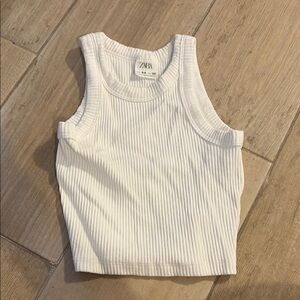 Zara White Ribbed Tank Top